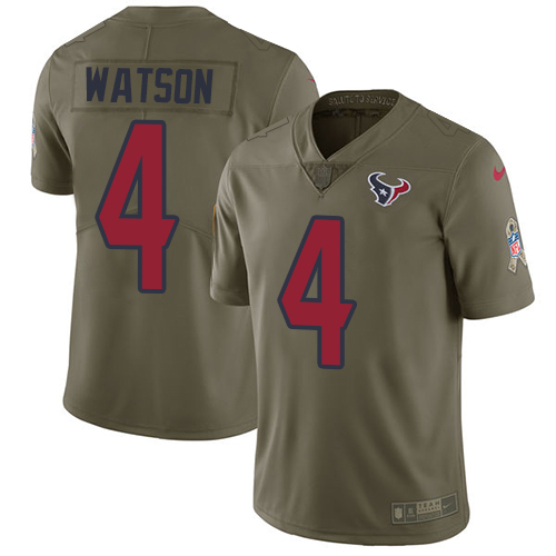 Nike Texans #4 Deshaun Watson Olive Men's Stitched NFL Limited Salute to Service Jersey
